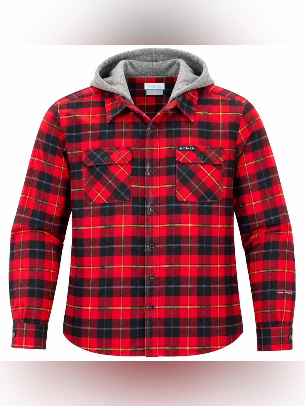 Columbia XXL Hooded Flannel Shirt Red Plaid Omni-Wick Button Up